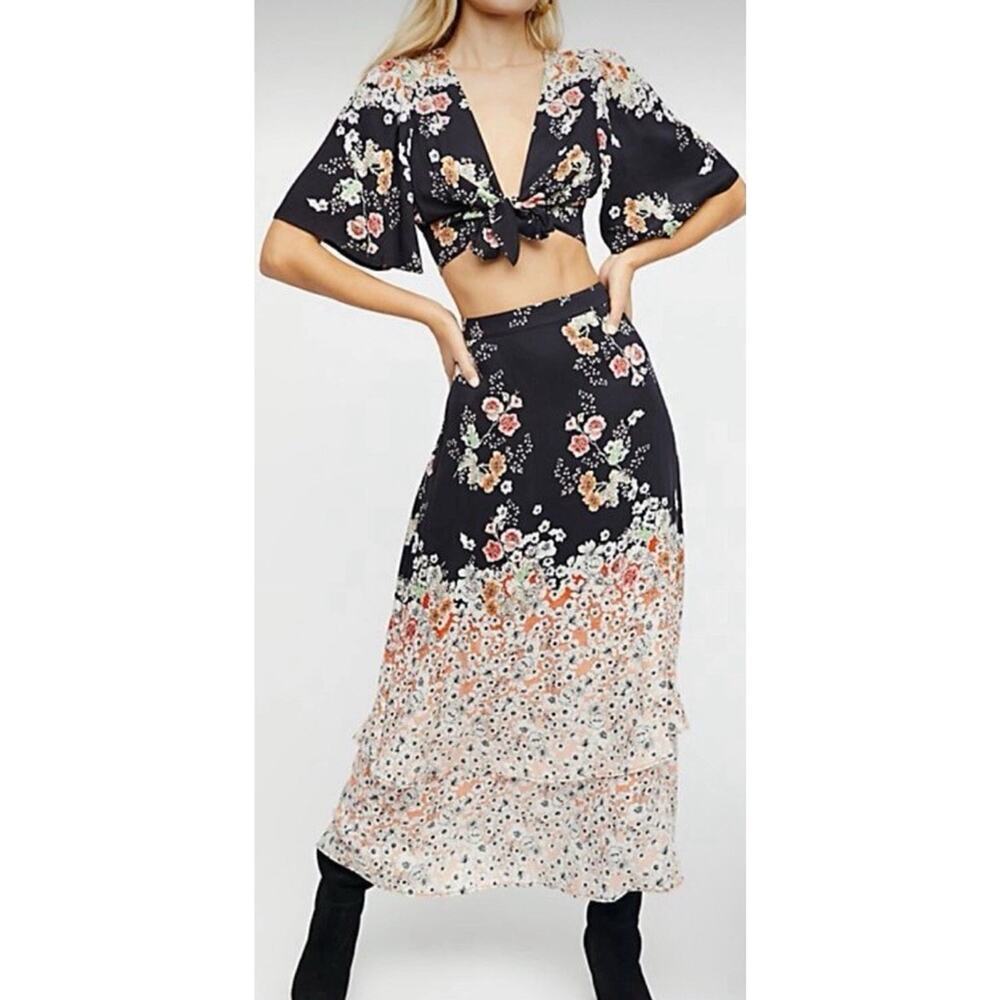 Free People Floral Tie-Front Crop Top Size 0